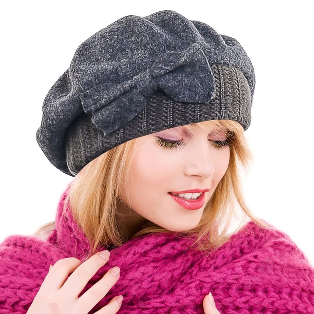 9727 Womens Wool Berets French Beret Beanie Winter Hats Hy022 (grey)